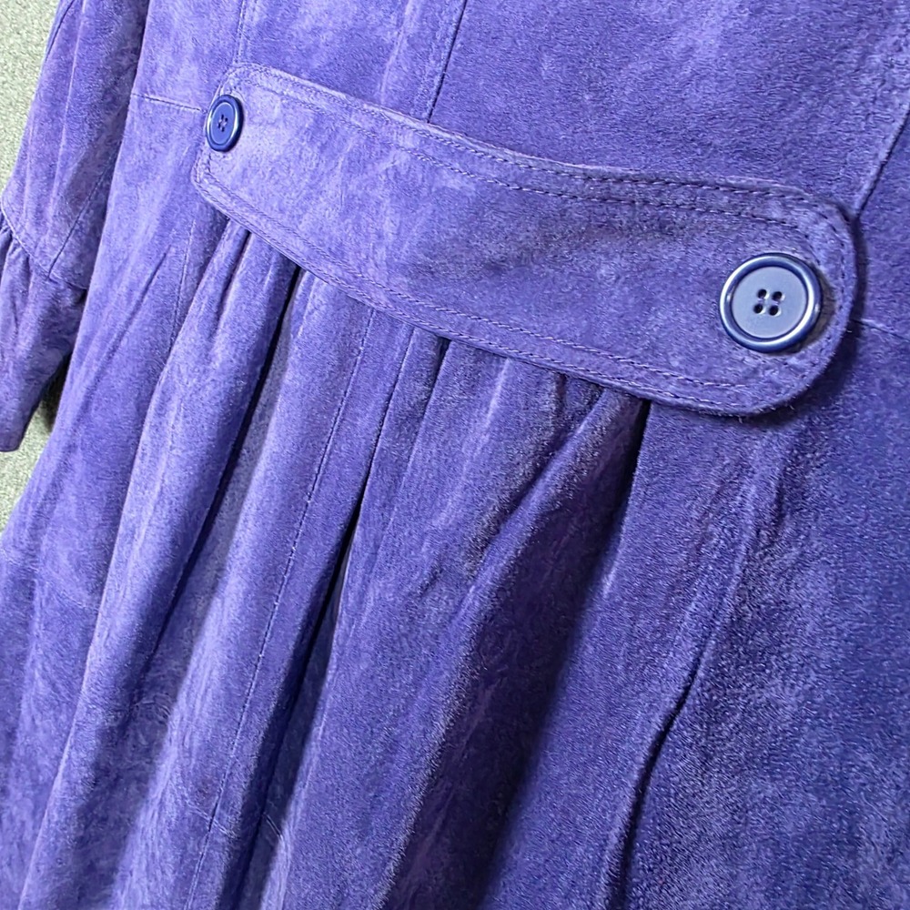 Vintage Denim 24/7 Purple Suede Leather Trench Coat Plus Size 18 Ruffle Retro - Picture 5 of 7